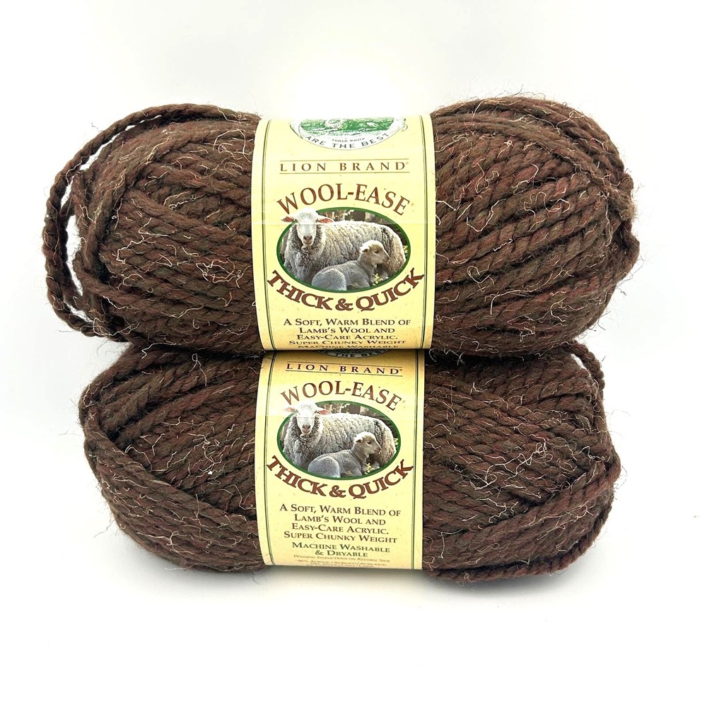 Lion Brand Wool-Ease Thick & Quick Yarn Wood 404 Super Chunky 2 Skeins Brown